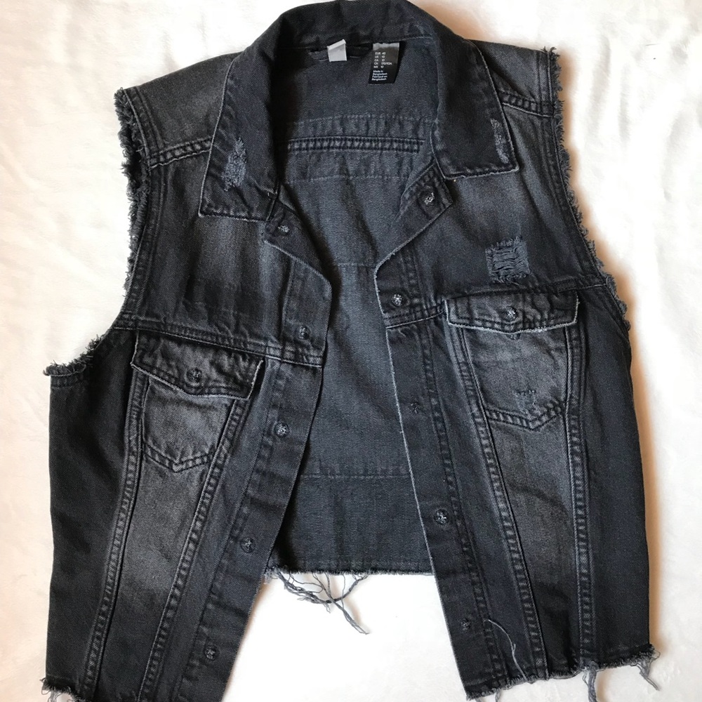 Black Stressed Denim Vest